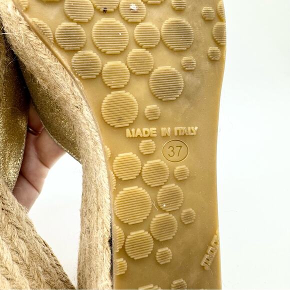Jimmy Choo Paisley Crisscross Espadrille Wedge Sandals in Gold Shimmer Size 37 - Picture 11 of 11